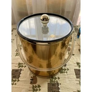 Mid-Century Modern Gold and Lucite Ice Bucket